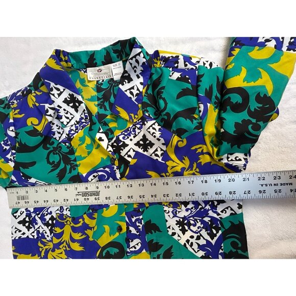 Worthington Essentials Women's Button Down Long Sleeve Top Geo Print Size 12 - Picture 7 of 8